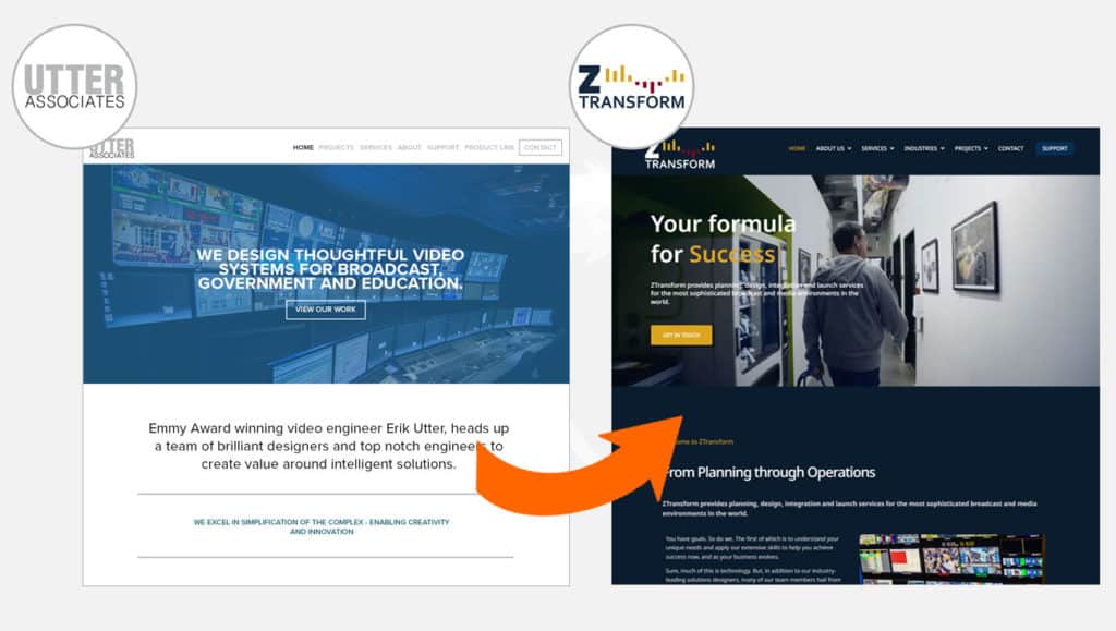 Utter website and ZTransform website before and after